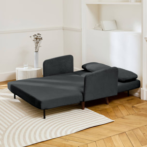 Canapé convertible 2 places scandinave velours côtelé gris foncé - Panam - pieds bois. banquette. dossier inclinable
