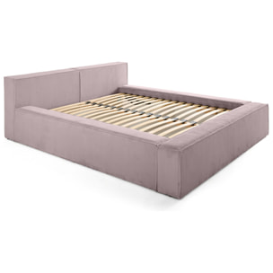 Stella - lit coffre - 140x190 cm - sommier inclus - en velours côtelé - Rose