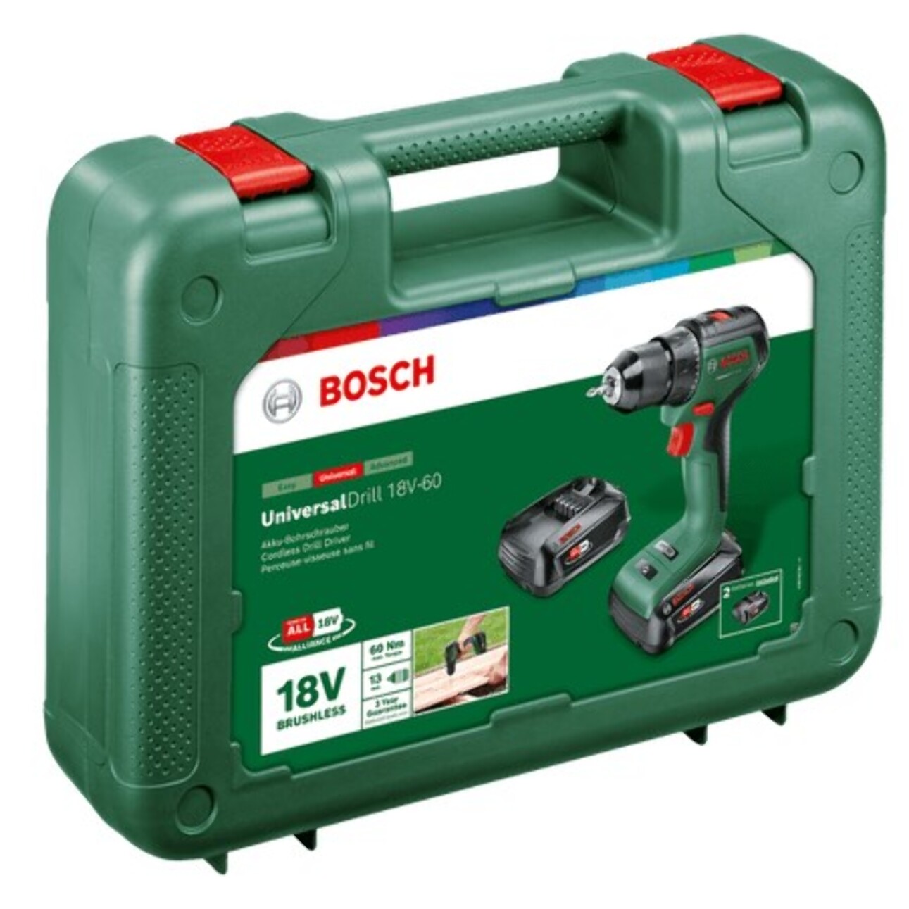 Taladro atornillador Universal Drill 18V-60 - BOSCH - con 2 baterías 18V 2.0Ah - AL 18V-20 - 06039D7002