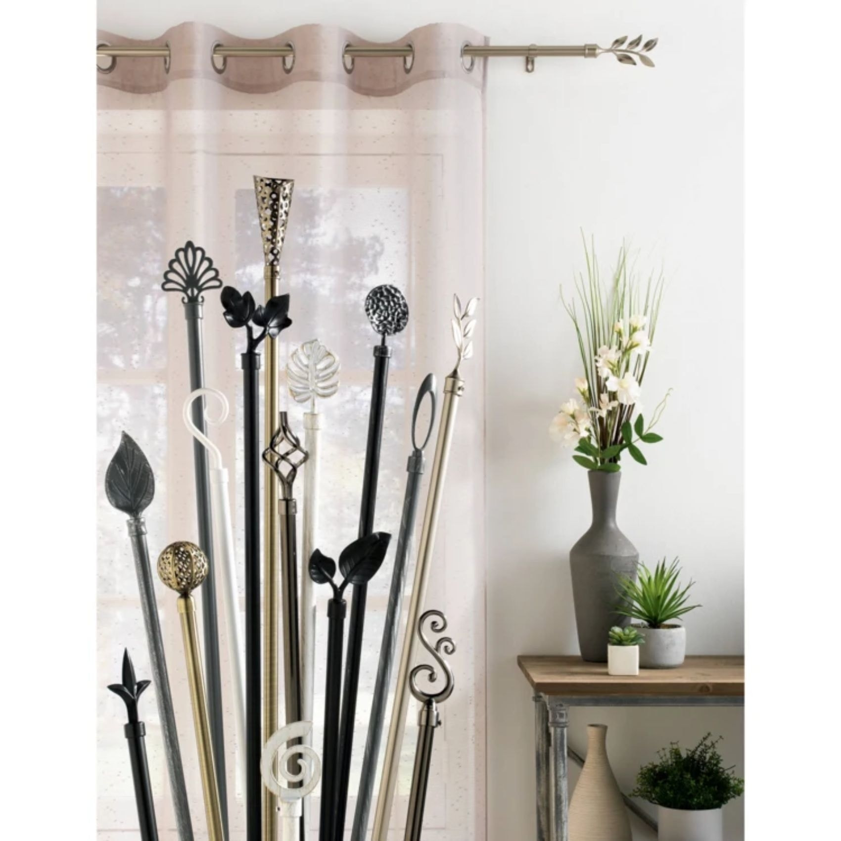 Kit de tringle embouts sphères sculptées - Doré Mat