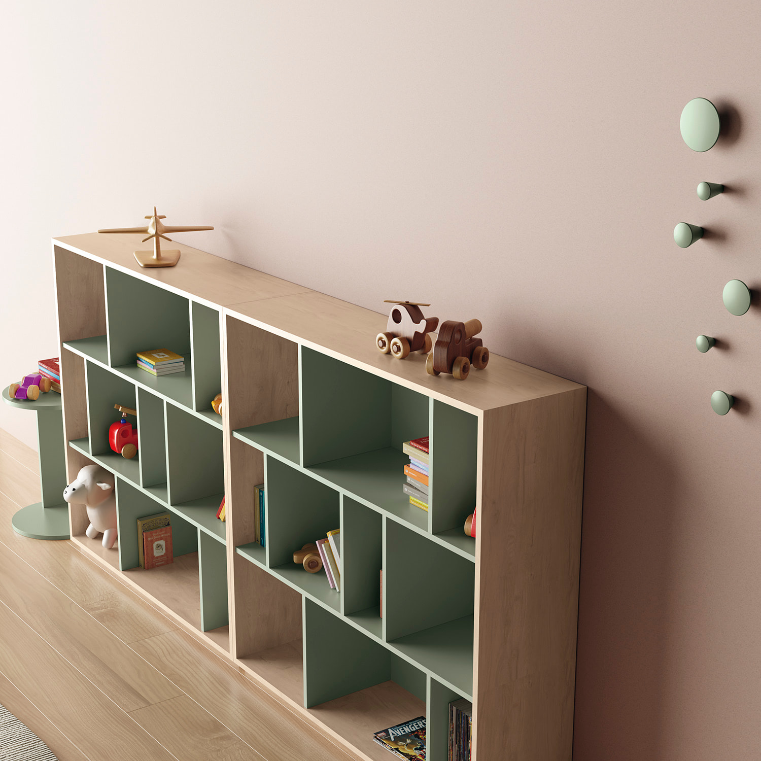 Estantería librería Nack melamina roble-verde 117x119x32 cm