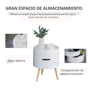 Mesa Auxiliar de Salón Moderna Mesita de Noche con Tapa Extraíble 2 Espacios de Almacenamiento y Patas de Madera para Dormitorio Sofá Esquina Ø38x48,3 cm