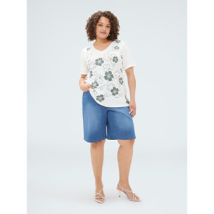 Fiorella Rubino - T-shirt in viscosa con stampa floreale e ricamo - Bianco