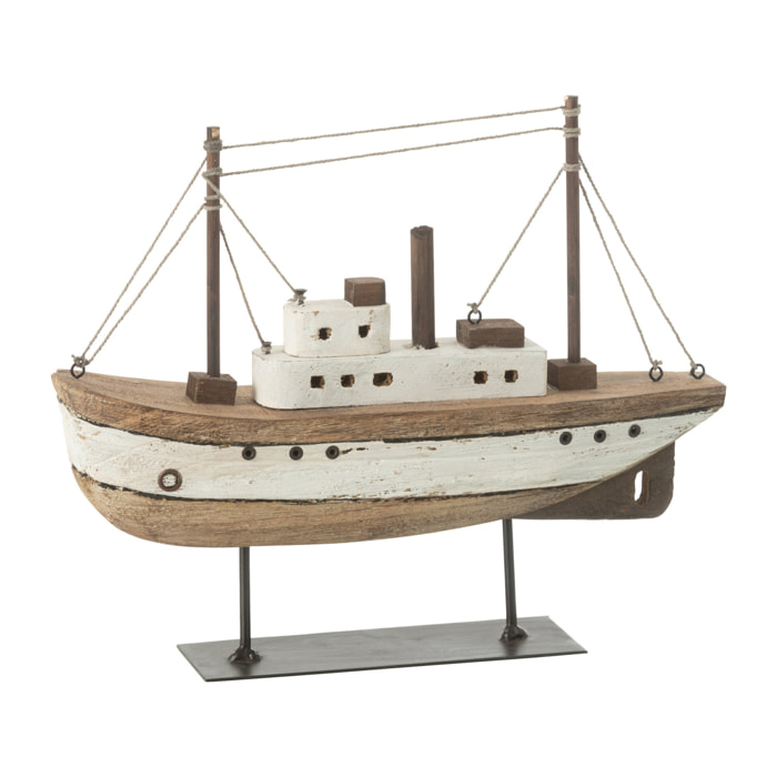 J-Line décoration Bateau Sur Pied - bois - naturel/blanc - large
