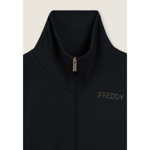 Tuta sportiva collo alto con scritta in strass