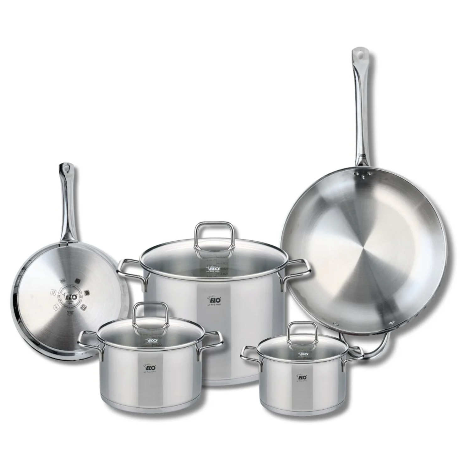 Ensemble de 2 Poêles de cuisson 24 et 32 cm et 3 faitouts 16, 20 et 26 cm Elo Profi Citrin