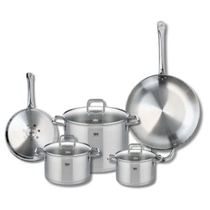 Ensemble de 2 Poêles de cuisson 24 et 32 cm et 3 faitouts 16, 20 et 26 cm Elo Profi Citrin