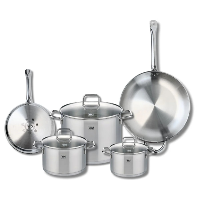 Ensemble de 2 Poêles de cuisson 24 et 32 cm et 3 faitouts 16, 20 et 26 cm Elo Profi Citrin