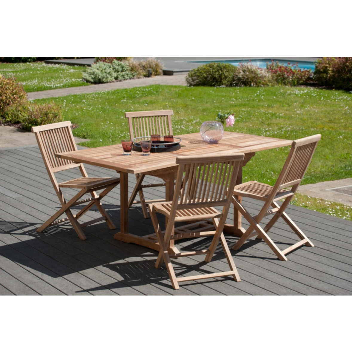 HARRIS - Table de jardin 4/6 personnes - rectangulaire extensible 120/180 x 90 cm en bois Teck