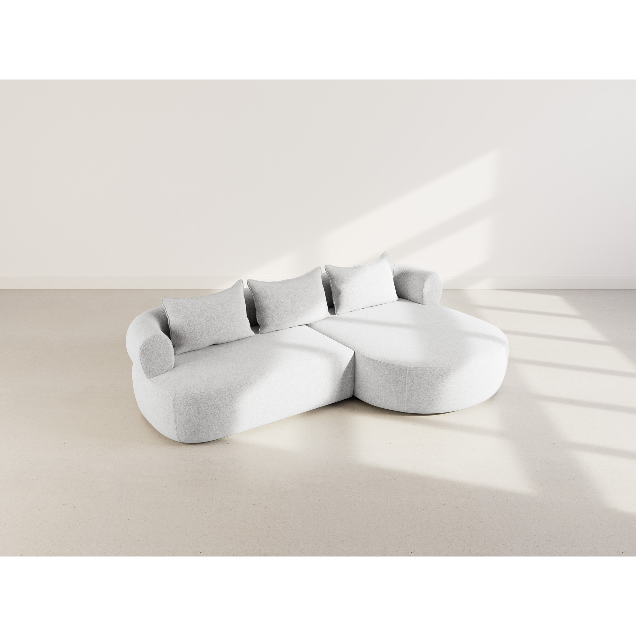 Angela - canapé d'angle droit 4 places en velours texturé - Gris clair