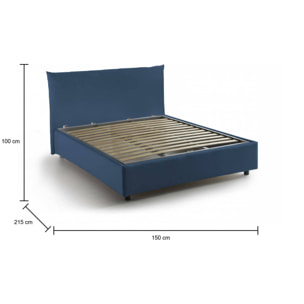 Letto piazza e mezza Ornella, Letto contenitore con rivestimento in tessuto, 100% Made in Italy, Apertura frontale, adatto per materasso Cm 120x190, Blu