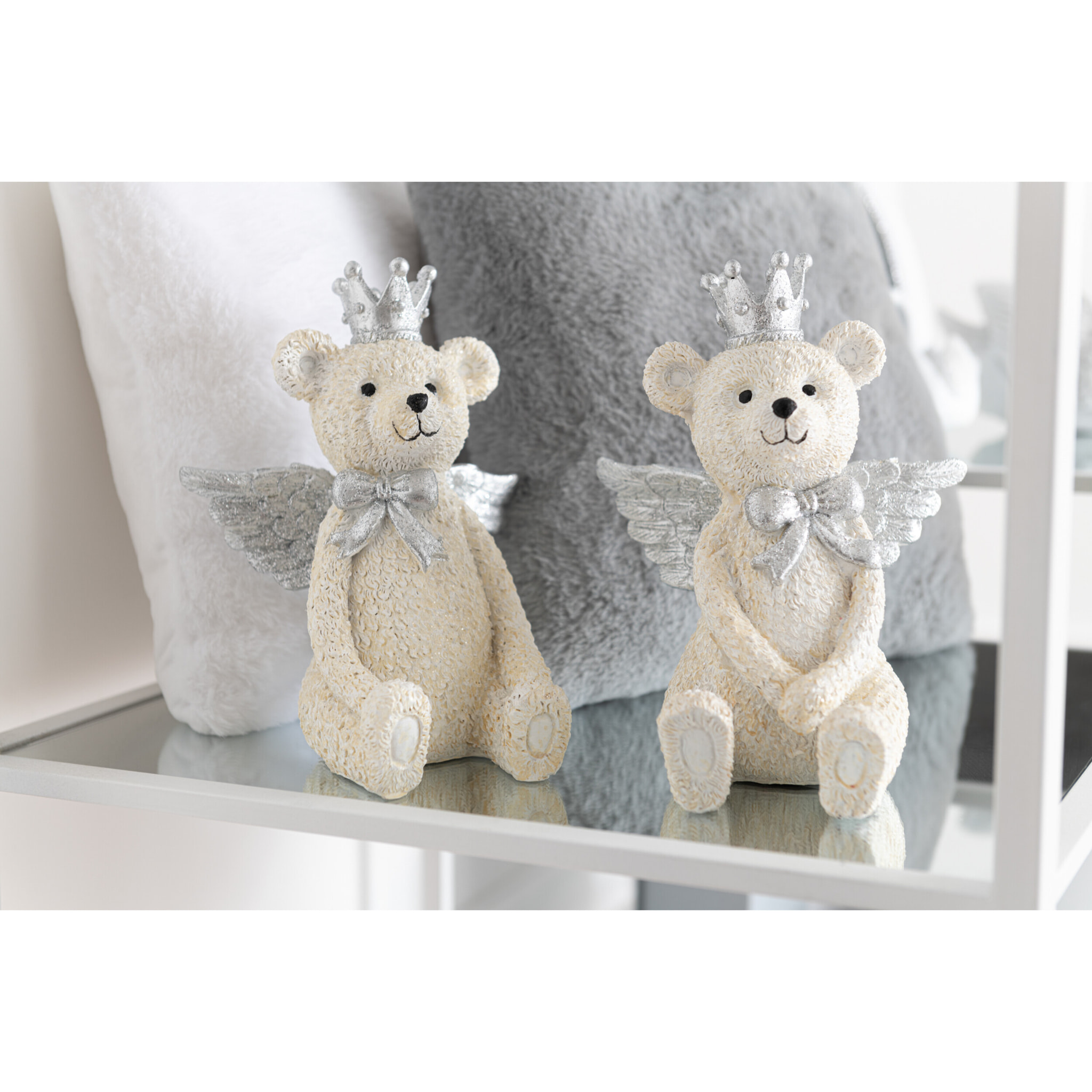 J-Line décoration tirelire Ours - polyrésine - Couronne - blanc/gris - large - 2 pcs