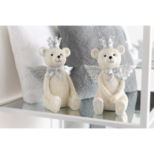 J-Line décoration tirelire Ours - polyrésine - Couronne - blanc/gris - large - 2 pcs