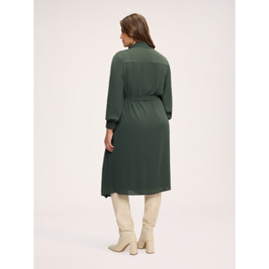 Fiorella Rubino - Vestito lungo chemisier plissé in georgette - Verde militare