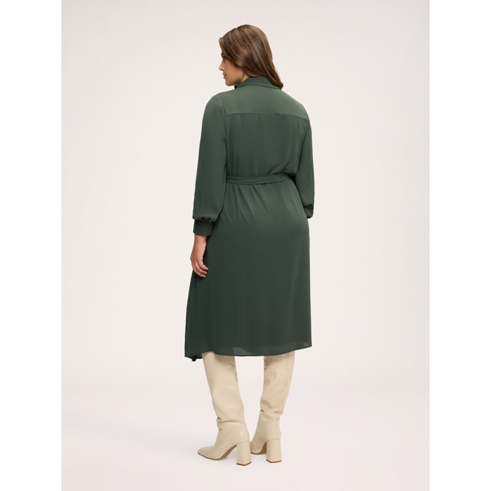 Fiorella Rubino - Vestito lungo chemisier plissé in georgette - Verde militare