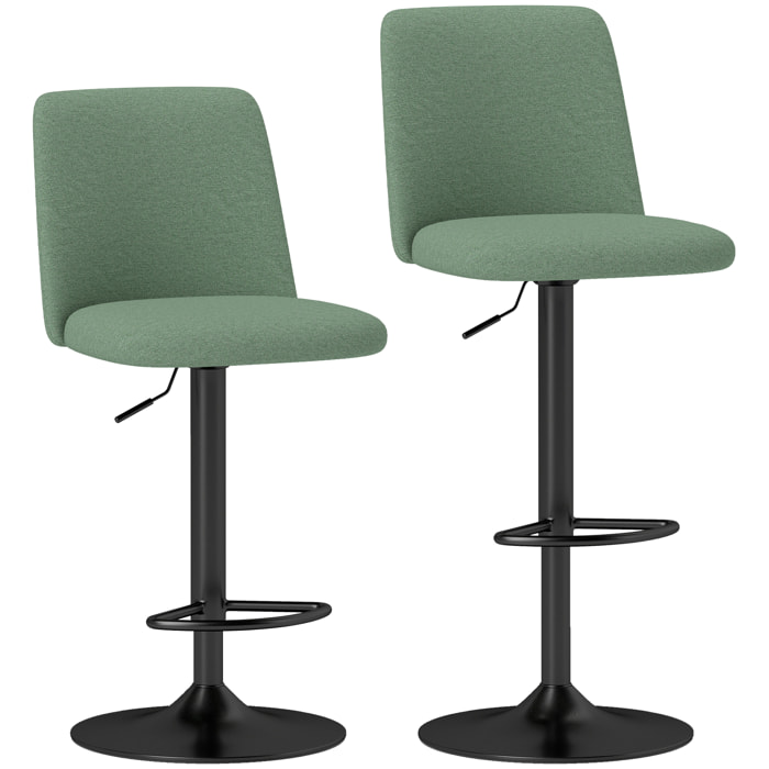 Lot de 2 tabourets de bar tissu vert hauteur réglable piètement acier noir mat