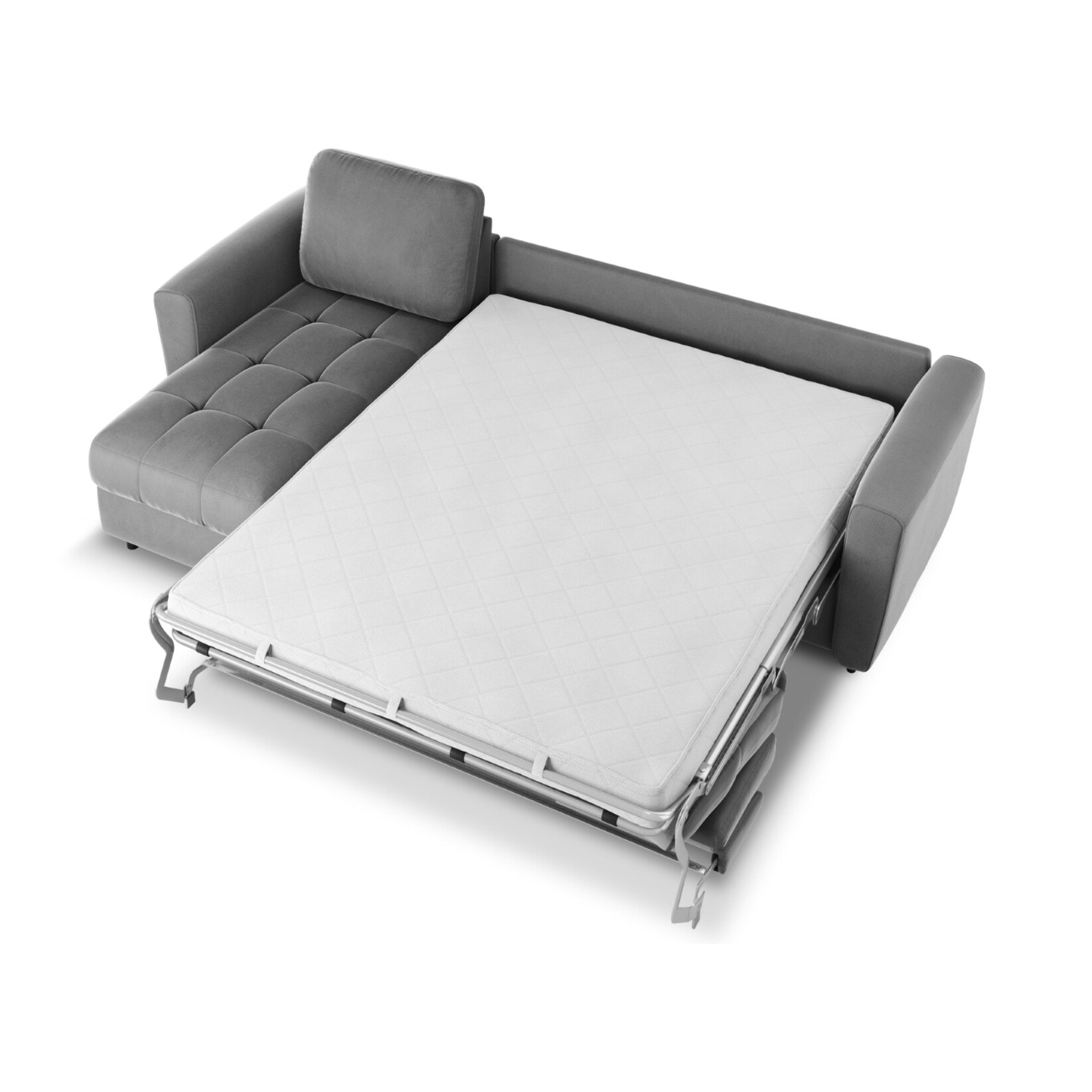 Canapé d'angle gauche convertible avec coffre de rangement "Audra" 4 places en velours gris