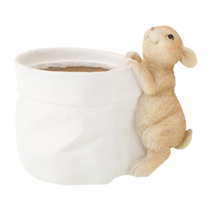 J-Line Cache-pot Lapin - polyrésine - blanc/beige