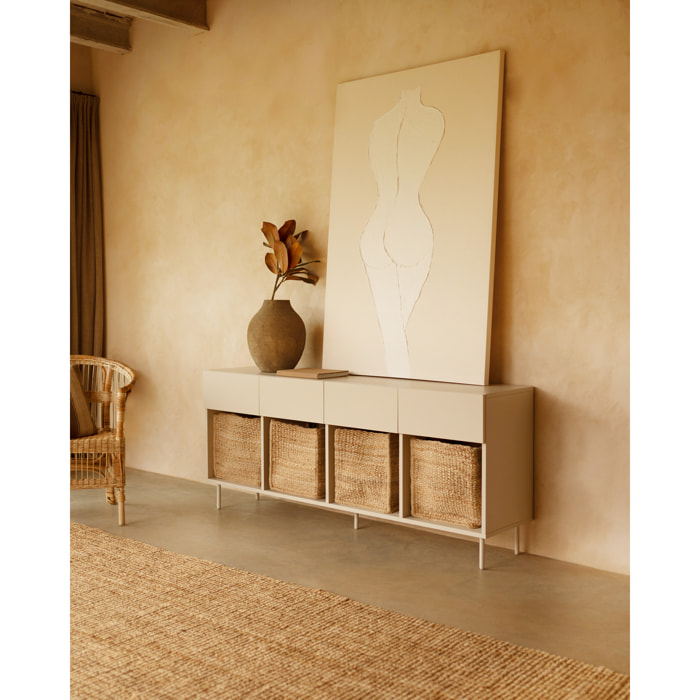 Aparador con 4 cajones lacado en tono arena de 176x40cm Alto: 75 Largo: 176 Ancho: 40