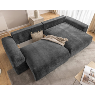 Constance - Canapé d'angle réversible 4 places convertible avec coffre en velours relief - Gris