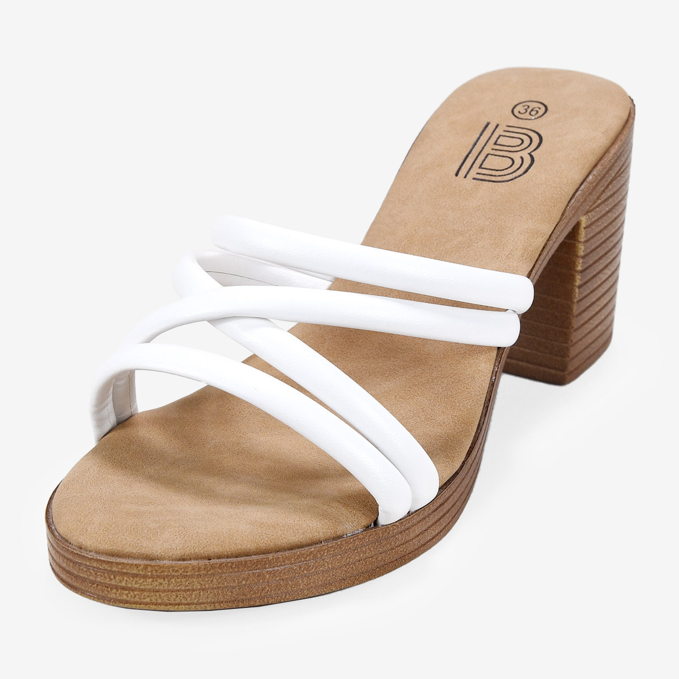 Sandalias blancas con tacón efecto madera