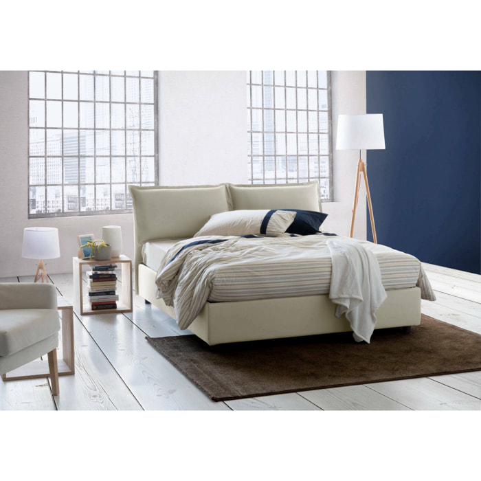 Letto matrimoniale Amelinda, Letto contenitore con rivestimento in tessuto, 100% Made in Italy, Apertura frontale, con materasso Cm 160x190 incluso, Beige