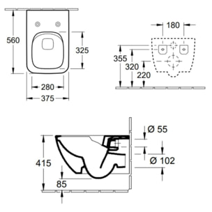Cuvette WC suspendu sans bride VILLEROY & BOCH Venticello avec abattant frein de chute déclipable