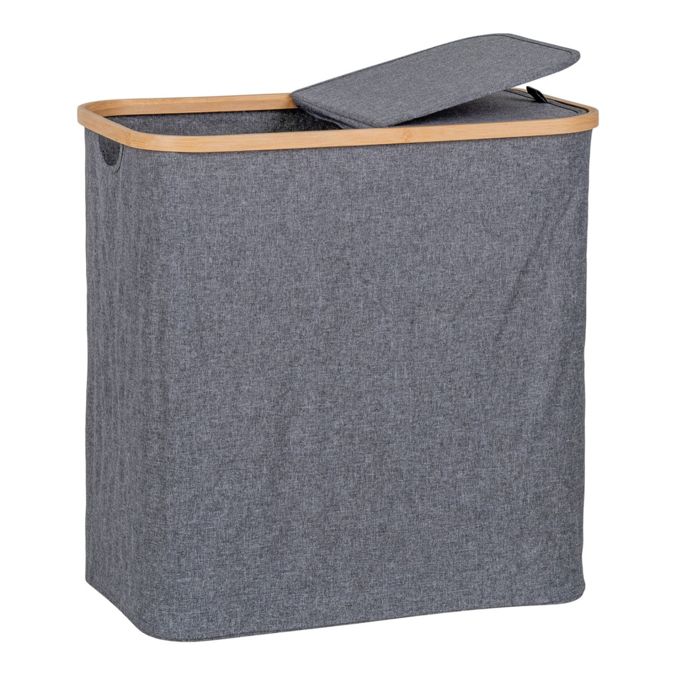 Cesta portabiancheria Noto in bambù FSC e tessuto grigio scuro 54x33x54 cm