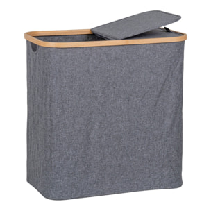 Cesta portabiancheria Noto in bambù FSC e tessuto grigio scuro 54x33x54 cm