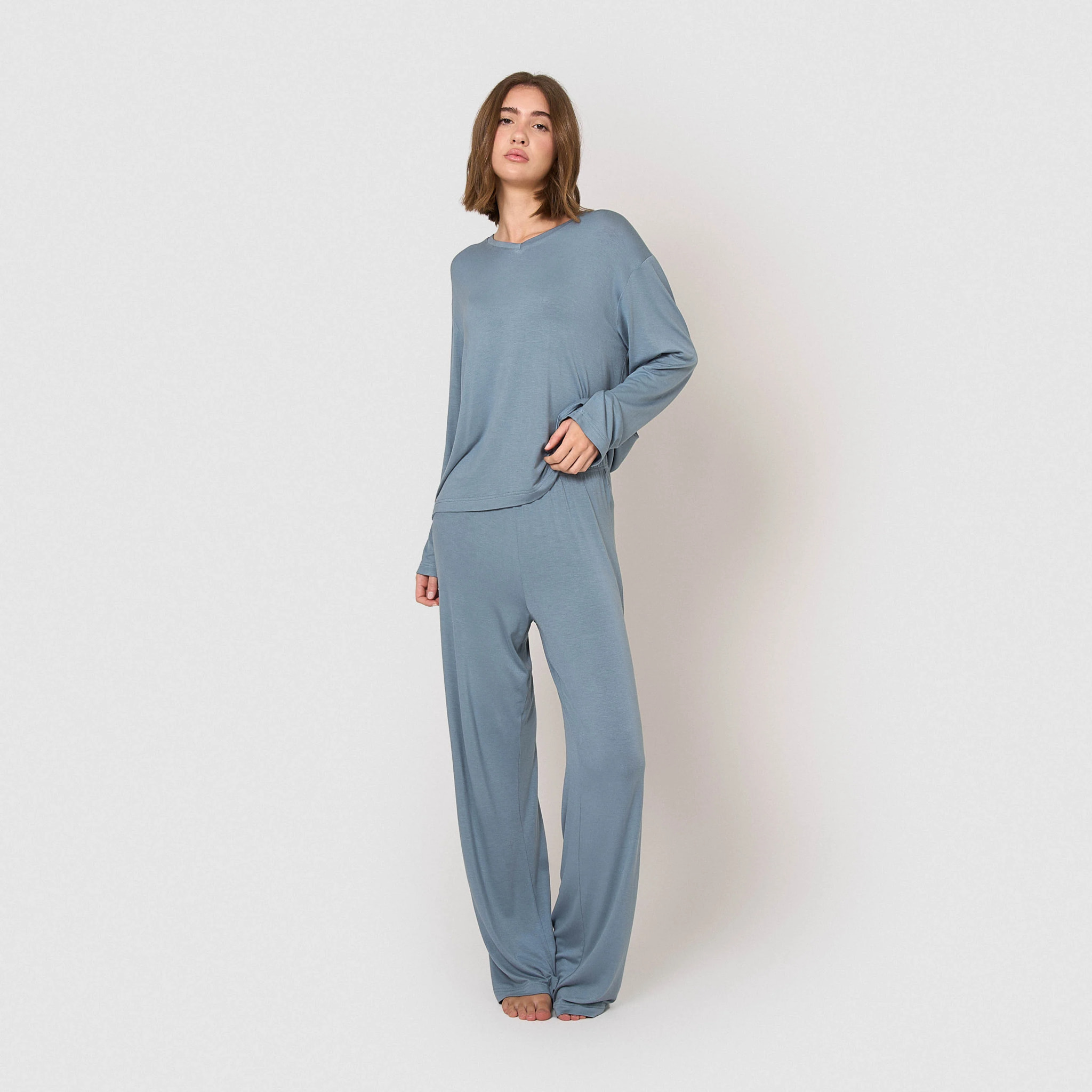 Pijama largo de viscosa índigo