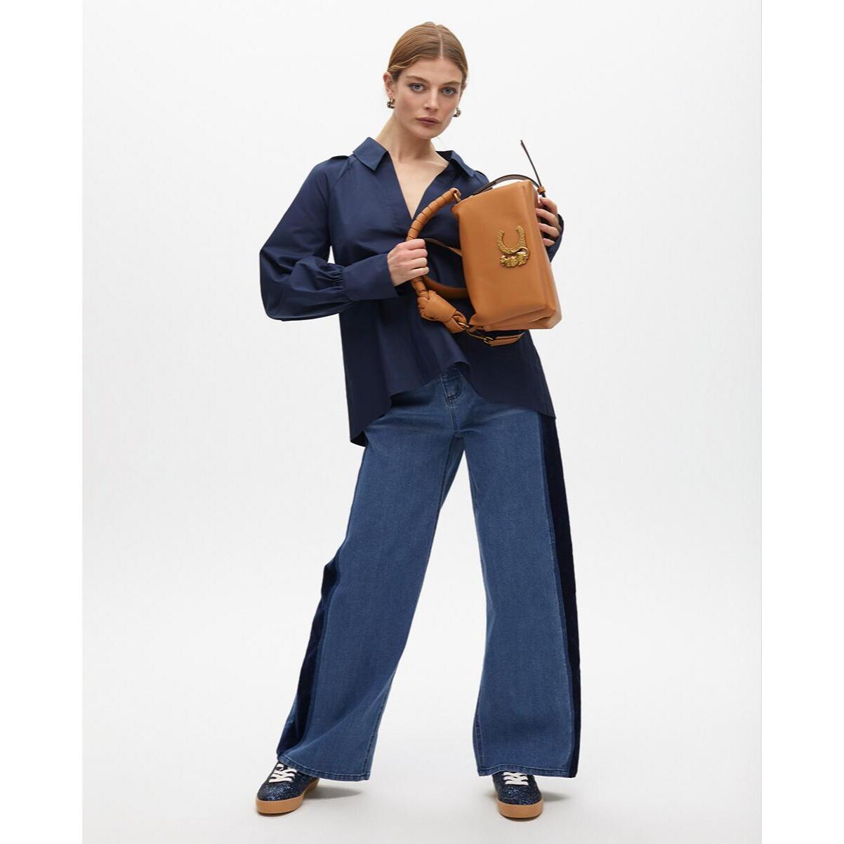 Camicia in popeline con maniche a sbuffo