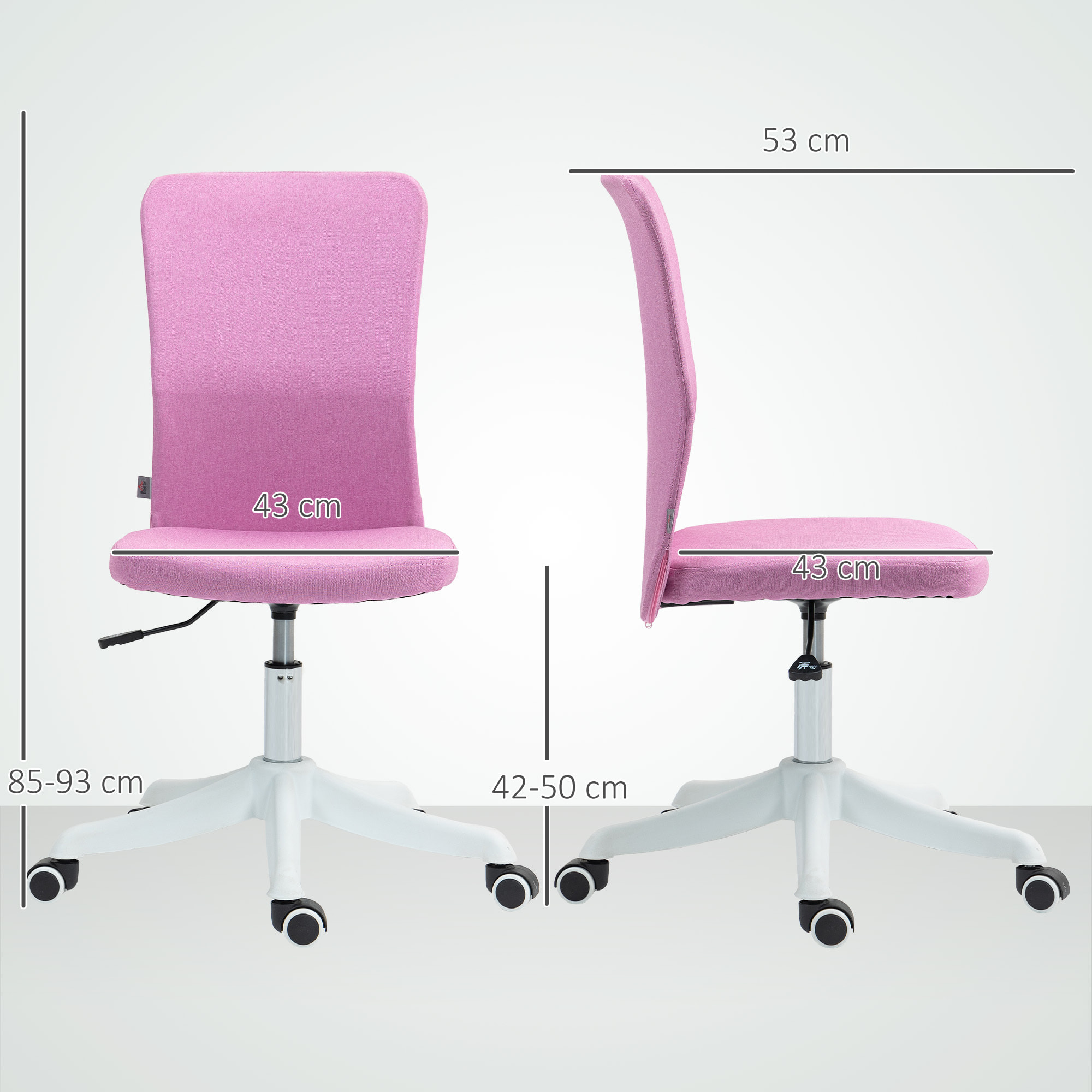 Silla de Escritorio sin Brazos Silla de Oficina Giratoria Tapizado en Lino Sintético con Altura Ajustable para Estudio Dormitorio Tocador Carga 120 kg Rosa