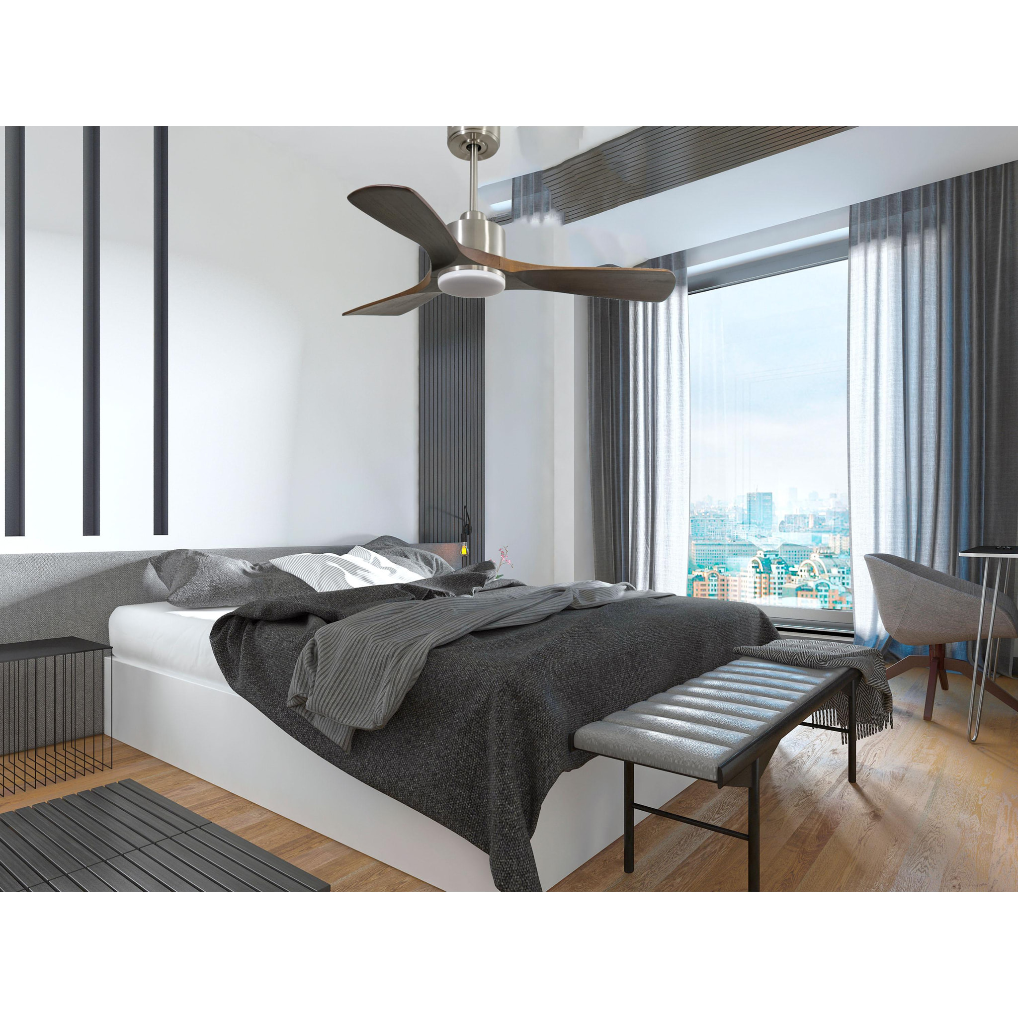 Ventilateur de plafond Réversible  Thermostat Dimmable Wifi Moteur à courant continu Toits en pente Télécommande Lumière à trois tons Hypersilence Mémoire