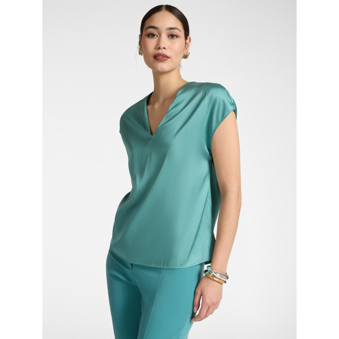Elena Mirò - Blusa in raso con scollo a V - Verde acqua