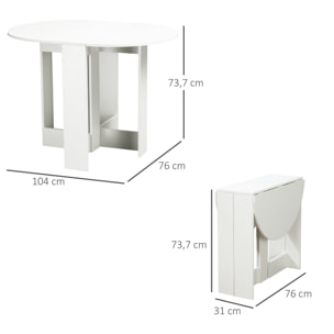 Table pliable de cuisine salle à manger 2 abattants - table ovale extensible - panneaux particules blanc