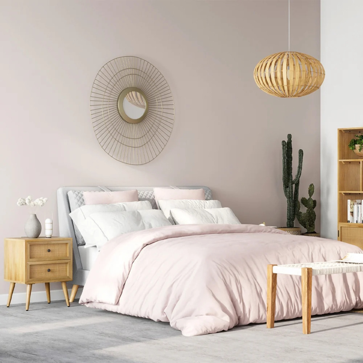 Table de chevet 2 tiroirs en cannage et bois de manguier - Cody