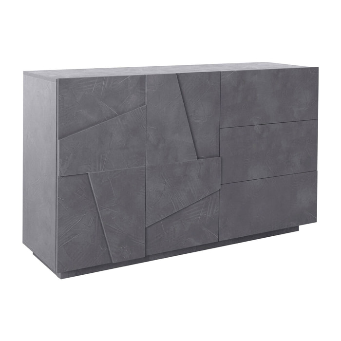 Credenza moderna a 2 ante e 3 cassetti, Made in Italy, Madia da cucina con dettaglio, Buffet di design da soggiorno, cm 143x44h86, colore Grigio Cenere