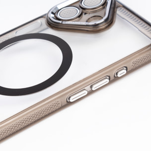 Custodia trasparente con copertura per la fotocamera e bordi neri. Magsafe per iPhone 17.