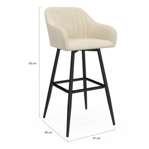 Tabourets de bar Ariana velours crème pieds métal - lot de 2