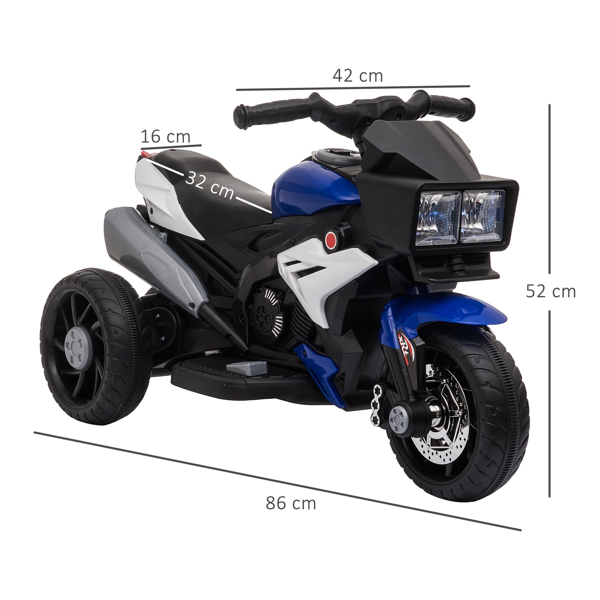 Moto Eléctrica Infantil +3 Años Batería 6V con 3 Ruedas Luces Música Azul Negro