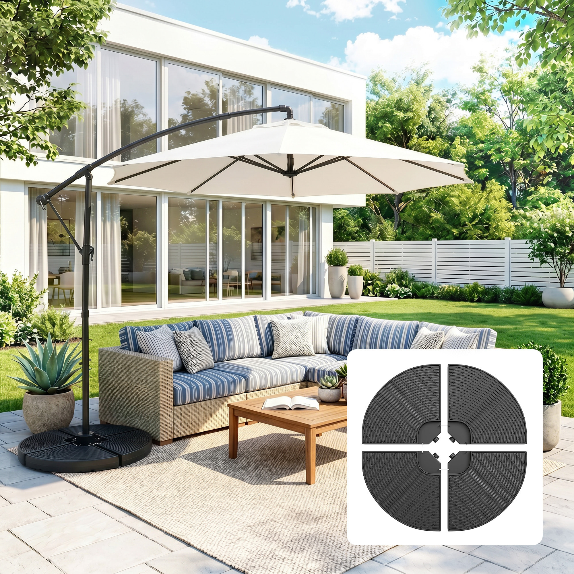 Outsunny Base para Sombrilla de 4 Piezas Soporte para Parasol Rellenable con Arena 68 kg o Agua 52 L para Jardín Patio Terraza Negro