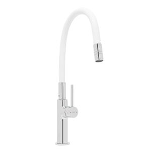 Mitigeur pour évier de cuisine, bec flexible en silicone, aérateur Neoperl®, cartouche en céramique, blanc/chrome (SATBSD290B)