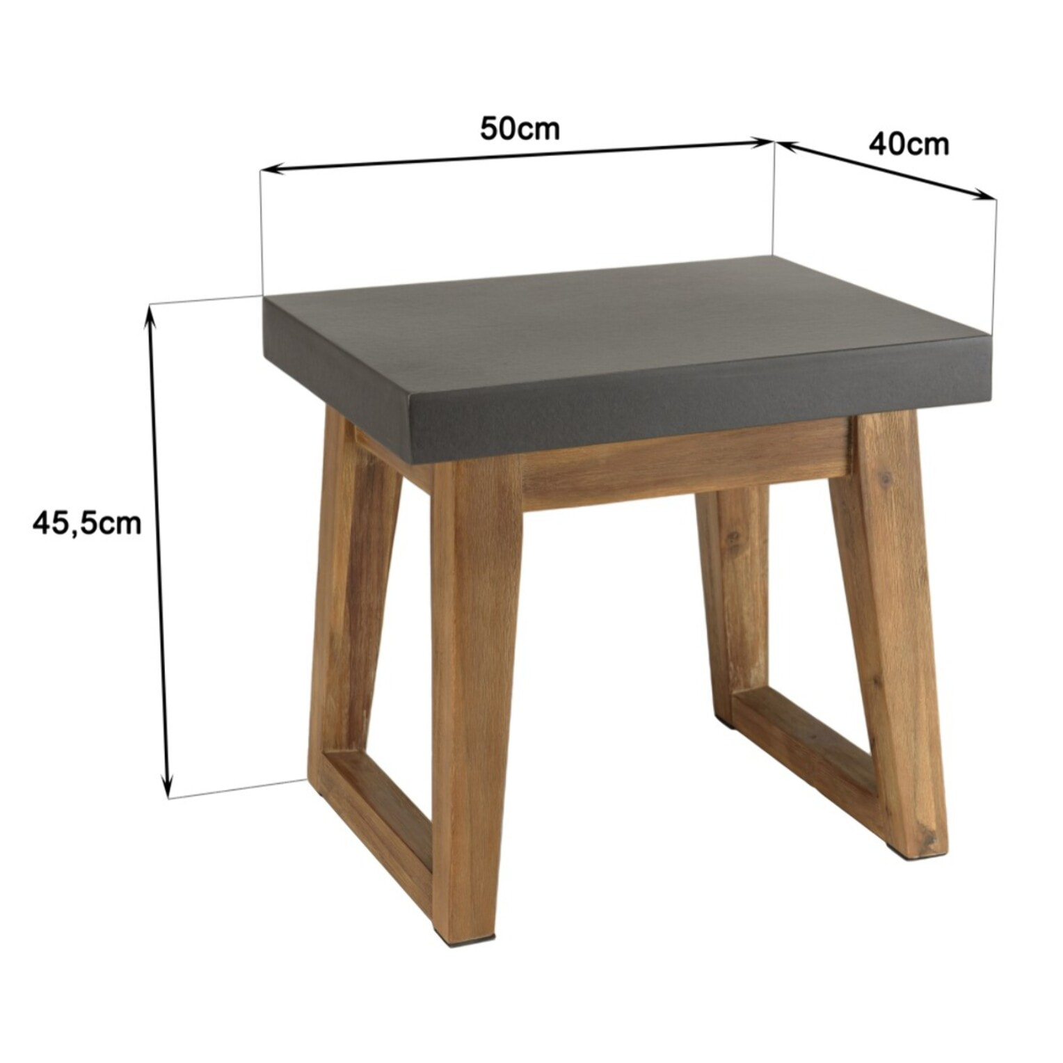 HECTOR - Table d'appoint rect. 50x40cm effet béton foncé pieds trapèze