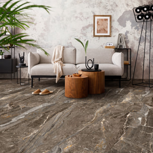 Revêtement sticker sol - MARBRE BRUN - Rouleau adhésif Protection Anti-dérapant