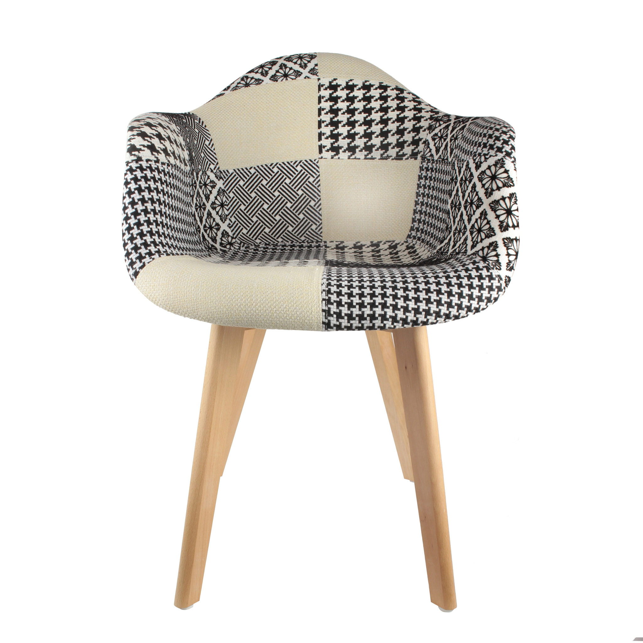Fauteuil Scandinave Patchwork Noir Blanc - Lot De 2