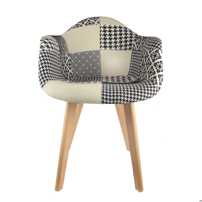 Fauteuil Scandinave Patchwork Noir Blanc - Lot De 2