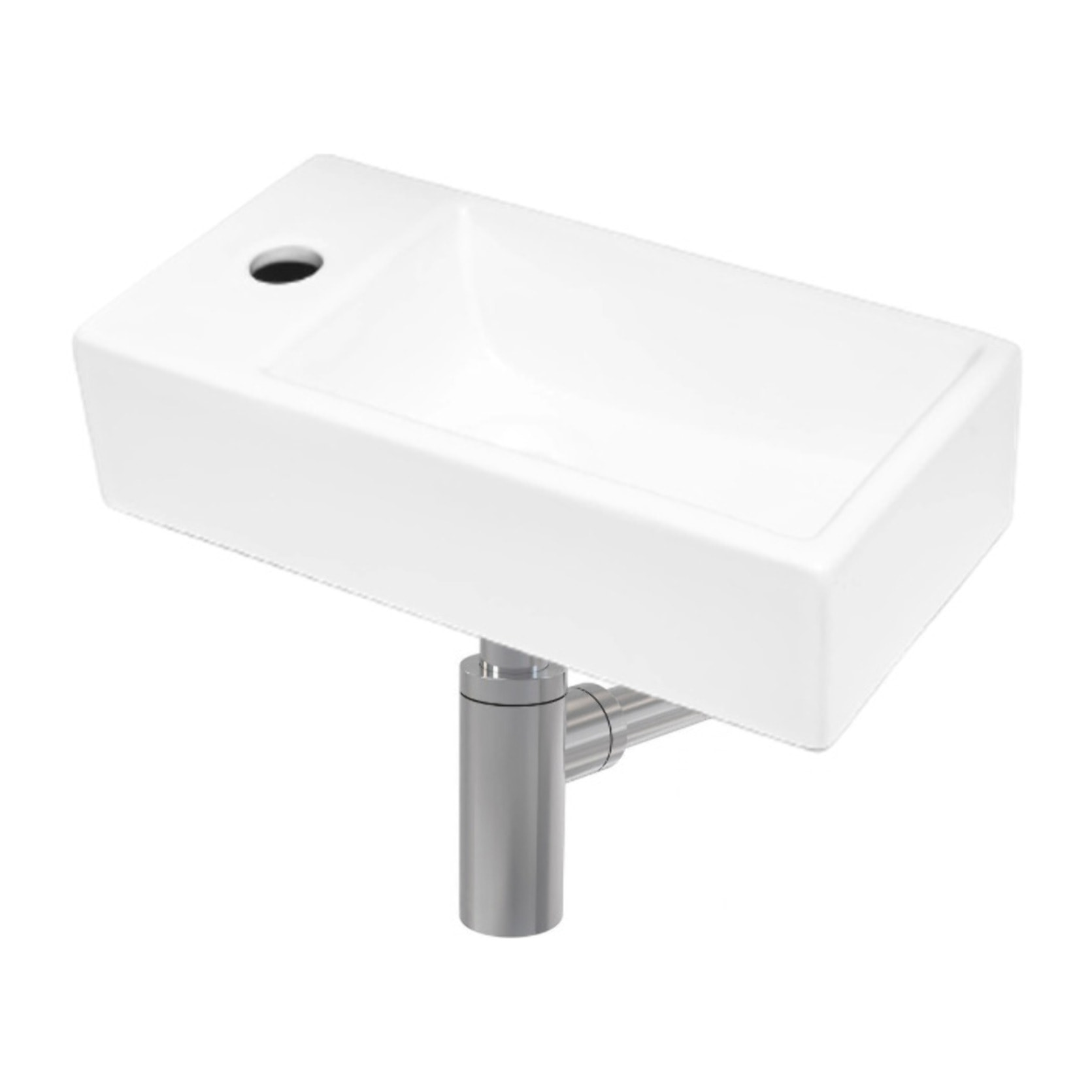 Ensemble lave-mains suspendu avec trou pour robinetterie a gauche, 40.5x20.5 + Siphon (SATBRE4020SL-SET2)