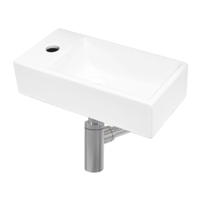 Ensemble lave-mains suspendu avec trou pour robinetterie a gauche, 40.5x20.5 + Siphon (SATBRE4020SL-SET2)