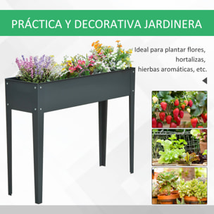 Jardinera Elevada Rectangular con 3 Orificios de Drenaje para Planta Flores Gris