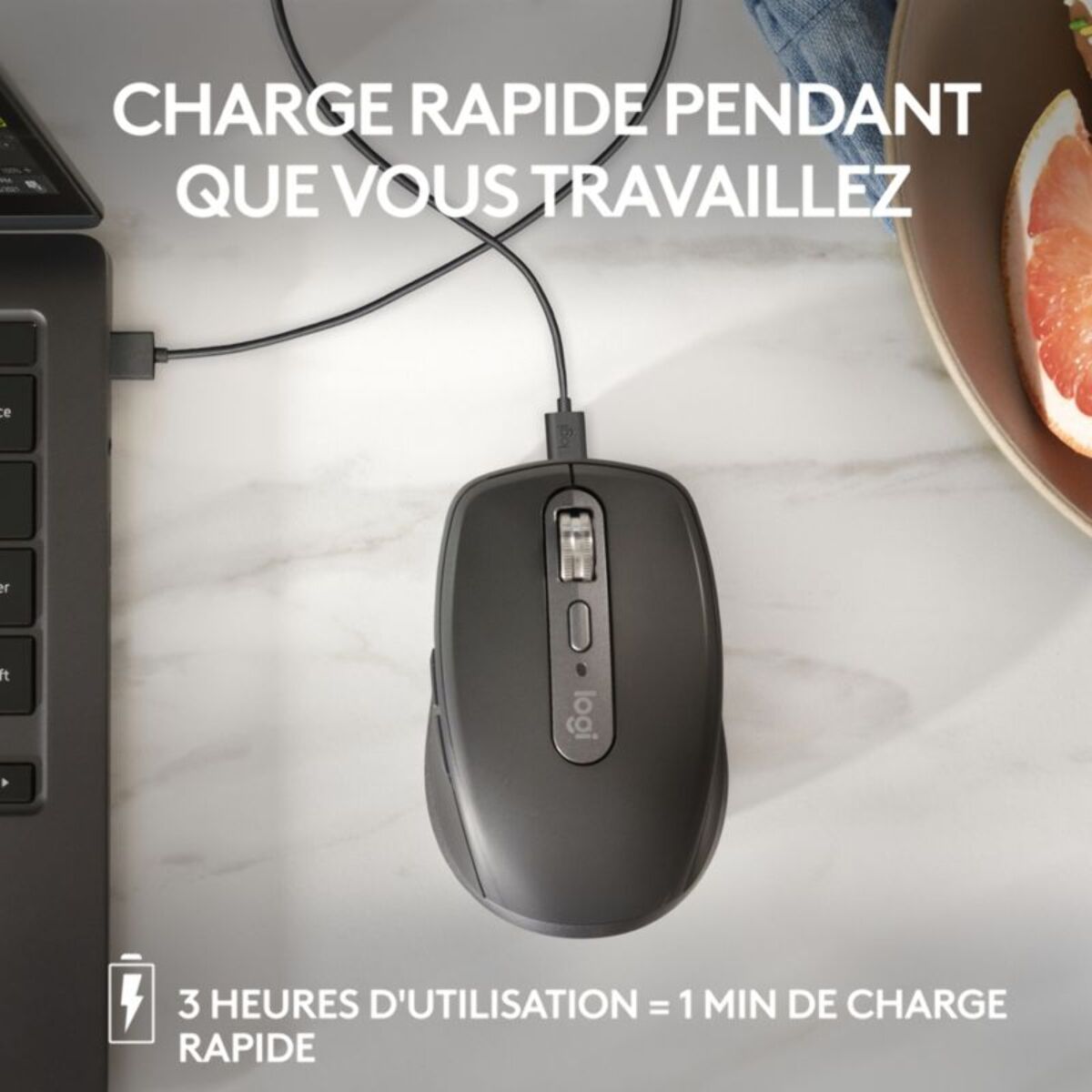 Souris sans fil rechargeable LOGITECH MX anywhere 3S Silencieuse Pale Grey
